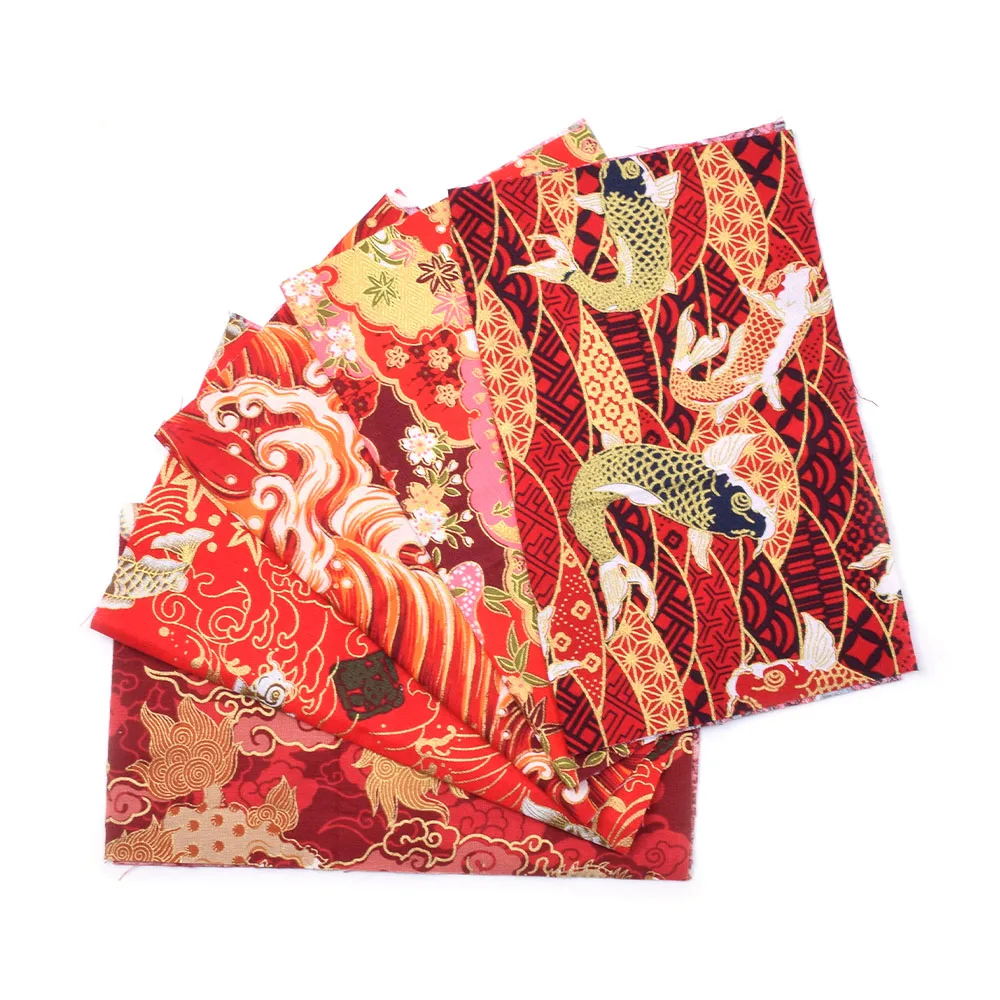 5 шт., 20x25 см, красные, в японском стиле, с принтом, хлопок, швейные стеганые ткани, пачка для лоскутного шитья, рукоделие, ткань для поделок