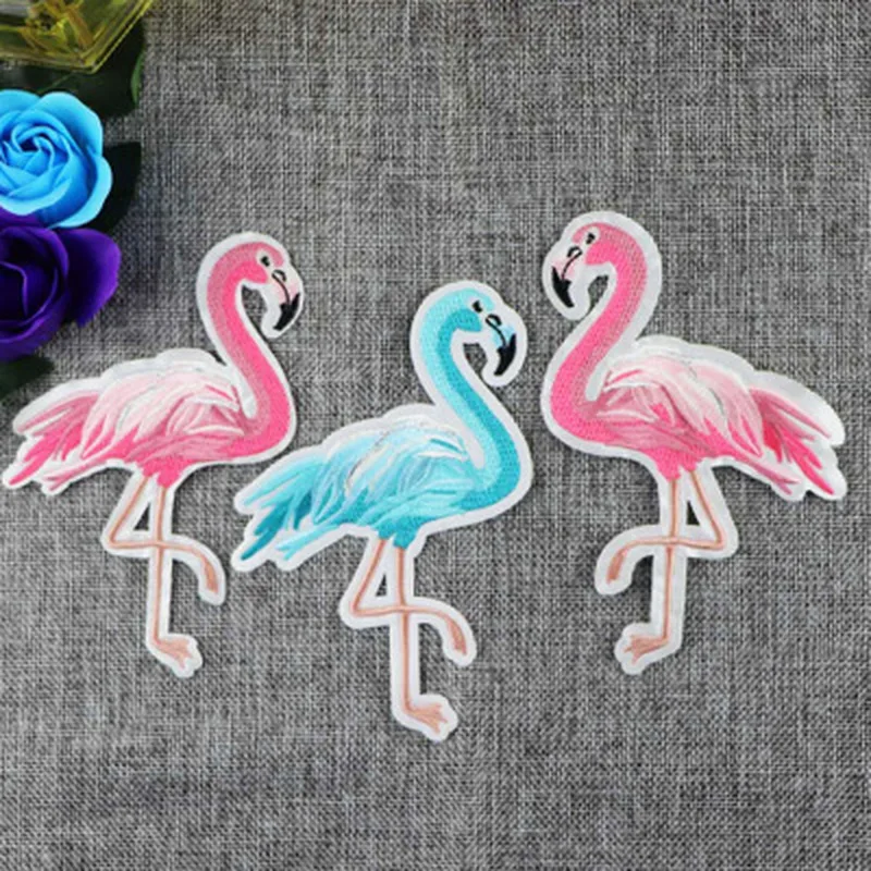 

1Pcs Flamingo Heat Transfers Iron on Sew on Patches for Clothing DIY Clothes Stickers Decorative Applique Embroidery Patch
