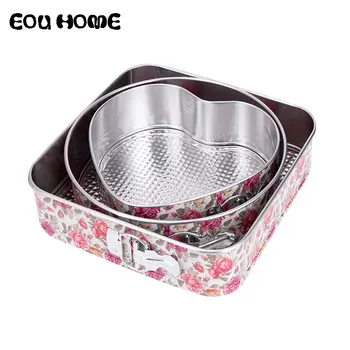 

3Pcs/set DIY Tinplate Cake Tool Baking Pan Baking Utensils Round Square Heart Printing Clasp Non-stick Mousse Baking Tools