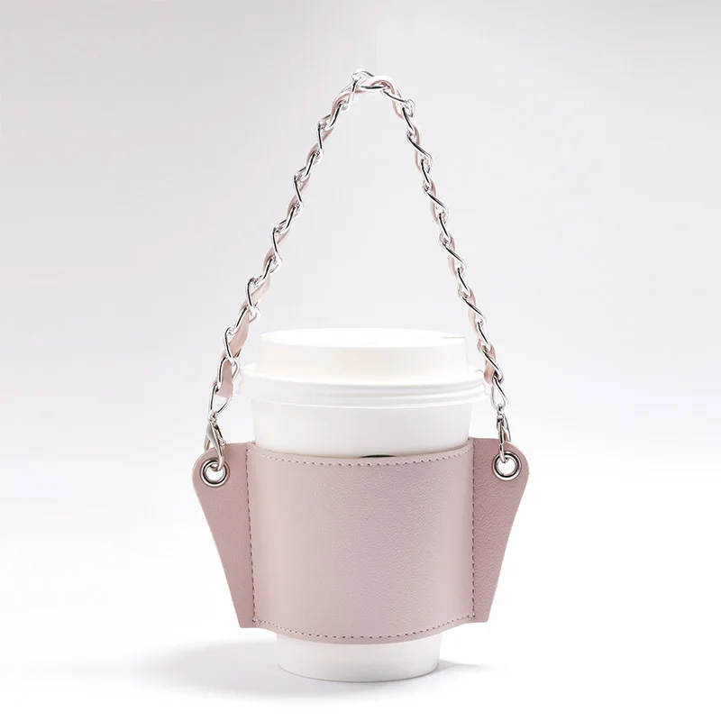 Coffee Cup Holder PU Leather Drink Soda Tote Bag Hanging Thermos Cup Holder Fashionable Portable