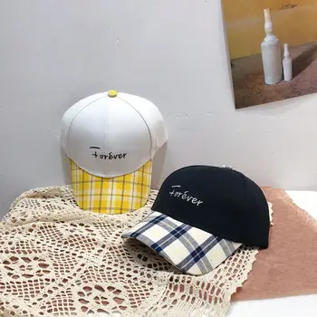 

Spring and summer new children's hats letters embroidered check spell color baseball cap boys and girls hip-hop cap