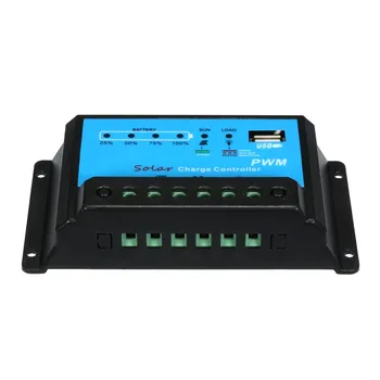 

10A Solar Charge Controller Solar Panel Battery Controller PWM 12V/24V Intelligent Regulator with USB 5V