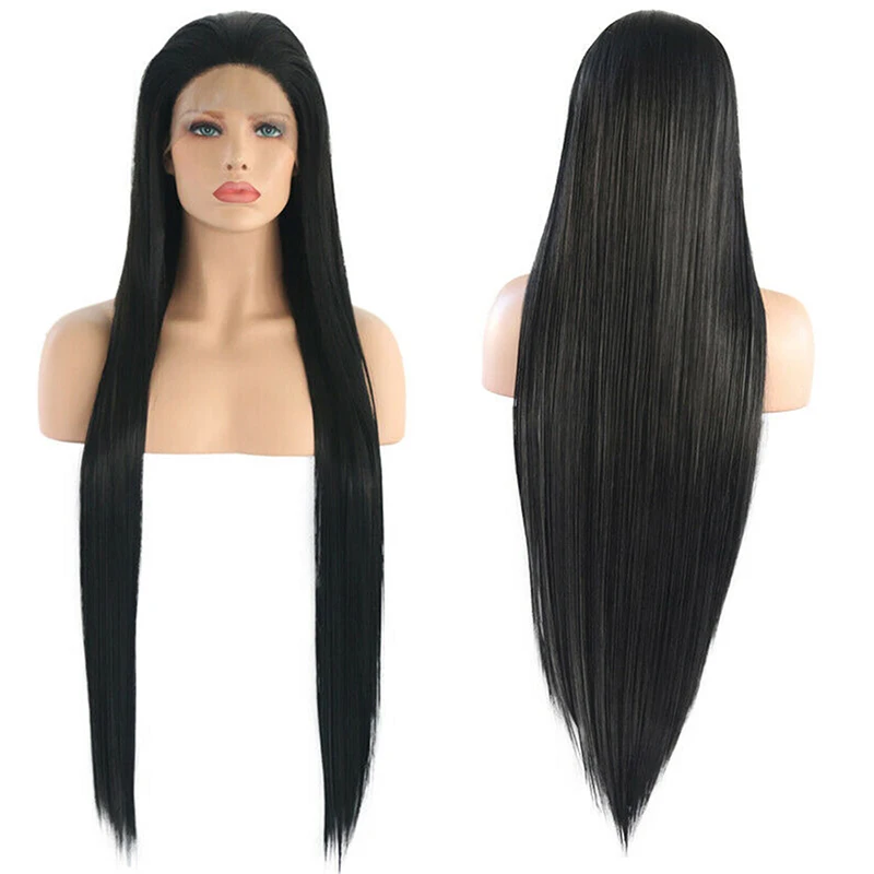 

RONGDUOYI Long Straight Synthetic Wig with Free Part Black Heat Resistant Fiber Hair Lace Front Wigs for Women HandTied Wig