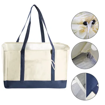 

With Drawstring Large Capacity Shopping Bag Picnic For Groceries Travel Nylon Leakproof Insulated Tote Pocket Foldable Portable