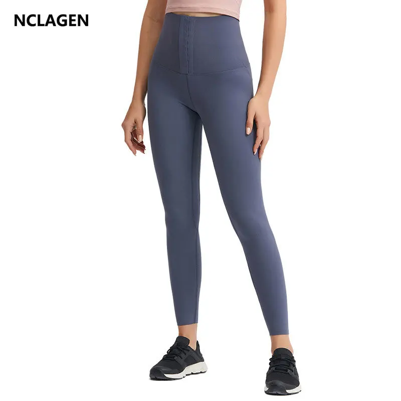 

NCLAGEN Women Jogger Gym Leggings High Waist Spring Summer Invisible Breasted Capris Fitness Elastic Workout Running Yoga Pants