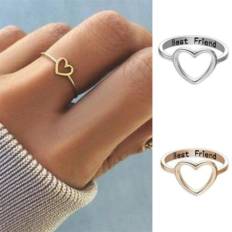 Anillos De Amistad calados con corazón para mujer, joyería de Amistad con los dedos, regalo de aniversario, banda fina amor JK39FK5|Anillos| - AliExpress