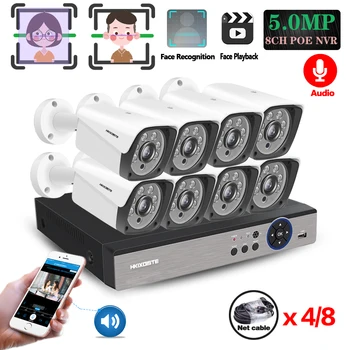 

Face Detection 8CH H.265 Super HD 5MP Audio POE security camera System Kit Outdoor Waterproof CCTV PoE Surveillance Kit Onvif