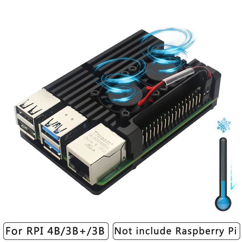 Двойной вентиляторы Raspberry Pi 3 Модель B + плюс Алюминиевый металлический корпус с супер двумя охлаждающими вентиляторами + охлаждающая плита