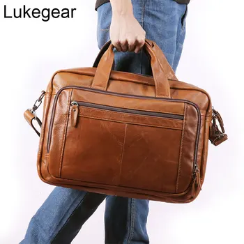 

Lukegear Mens Briefcases Genuine Leather Bags for Men Messenger Bags Cowhide Retro Packs