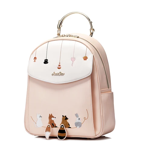 JUST STAR женский рюкзак, Женский мультяшный рюкзак из искусственной кожи с вышивкой животных из мультфильмов, дорожная двойная сумка на плечо, женский рюкзак JZ4527 - Цвет: Розовый