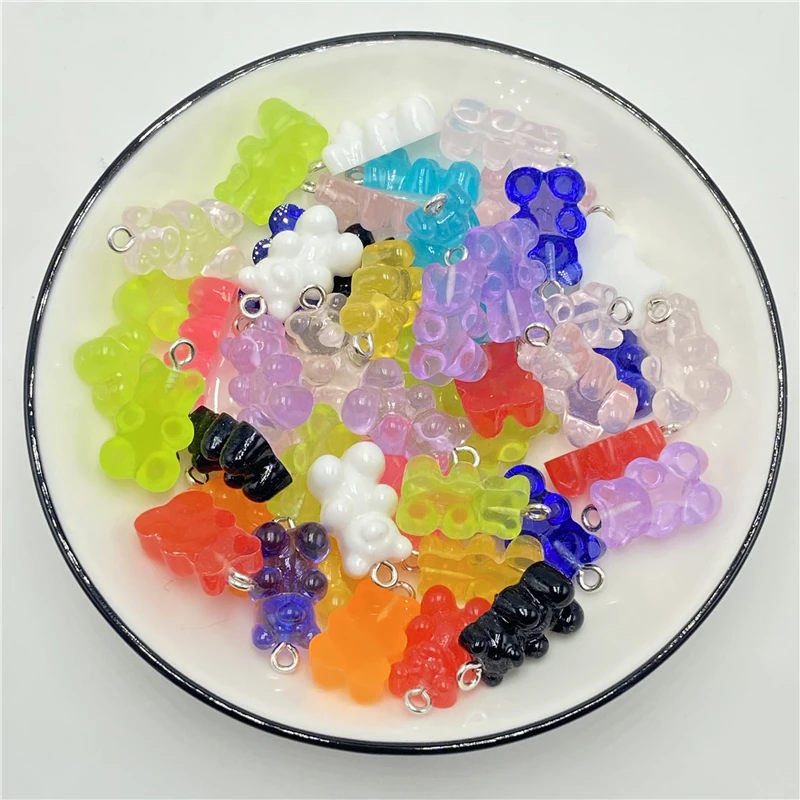 10pcs 22X11mm Candy Color Acrylic Mini Bear Charms For Making Cute Earrings Pendants Necklaces DIY Creative Jewelry Finding