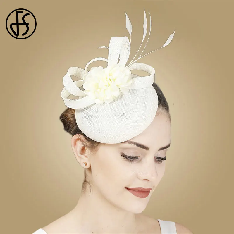 FS Women Fascinator Hats Beige White 
