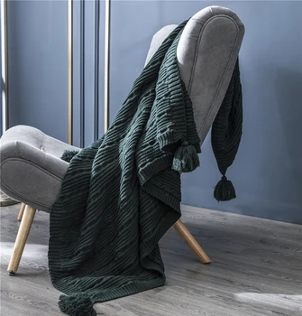 

Nordic Style Green Travel Knitted Blanket Living Room Sofa Throw Decor Bedspread Acrylic Summer Woman Throw Blankets 130*160 cm