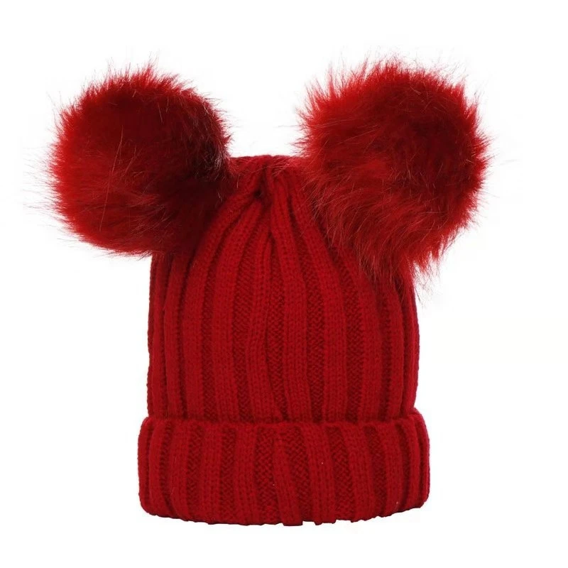 men's skullies and beanies Fashion Double Hairball Solid Color Baby Pompom Cap Keep Warm Outdoor Children'S Winter Hat Beanie Hat baggy beanie