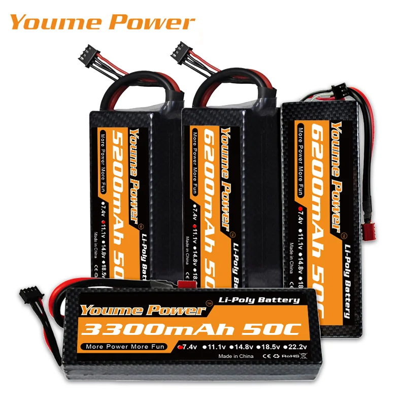 Жесткий чехол YOUME 3S 11 1 В 14 8 в Lipo 2S 7 4 аккумулятор 3300 мА/ч 5200 6200 50C T DEAN для Traxxas RC 1:10
