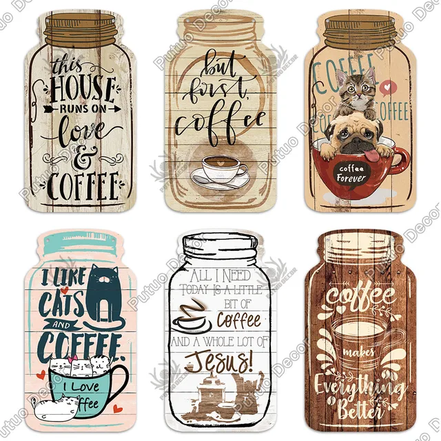 Putuo Decor Coffee Plaques Mason Jar Shape Wooden Signs Irregular Plate for Cafe Decoration Kitchen Wall Decor Decorative Plaque 4