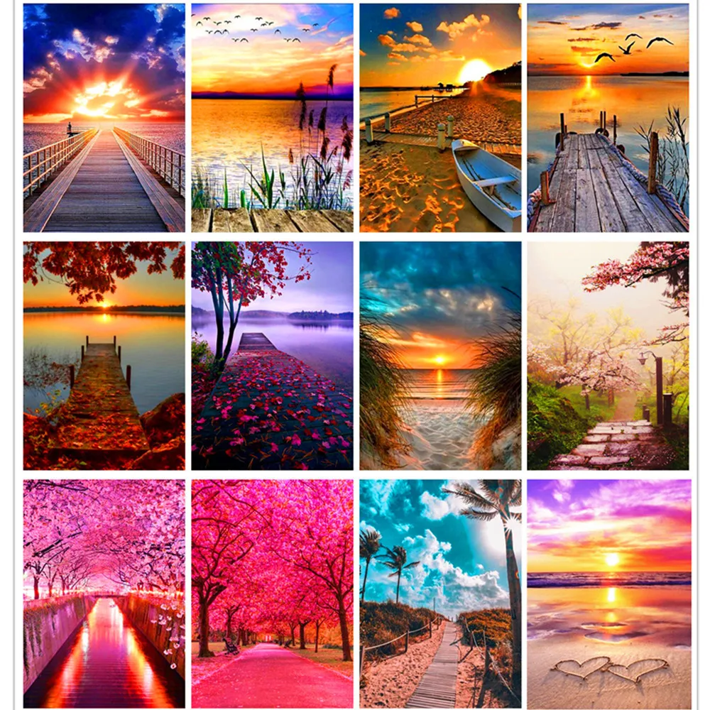 5D Diamond Crafts Embroidery-Kit Painting Round Landscape Home-Decoration Beach Sunset/love