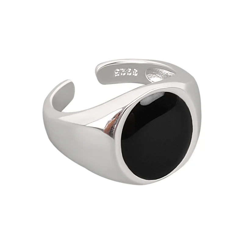 2025 Fashion Style Levi's trendiger silberner Fingerschmuck für die Feiertage, mit Damenringen, kreativen schwarzen, runden Abendgarderobe-Geschenken_voghion.com