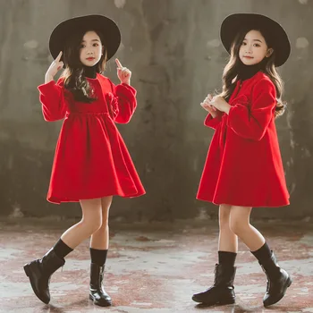 

3-12Yrs Girls Autumn Woolen Coat Children Jacket Girl Clothing Christmas Red Teen Kids Flower Outerwear Winter Girl Clothes