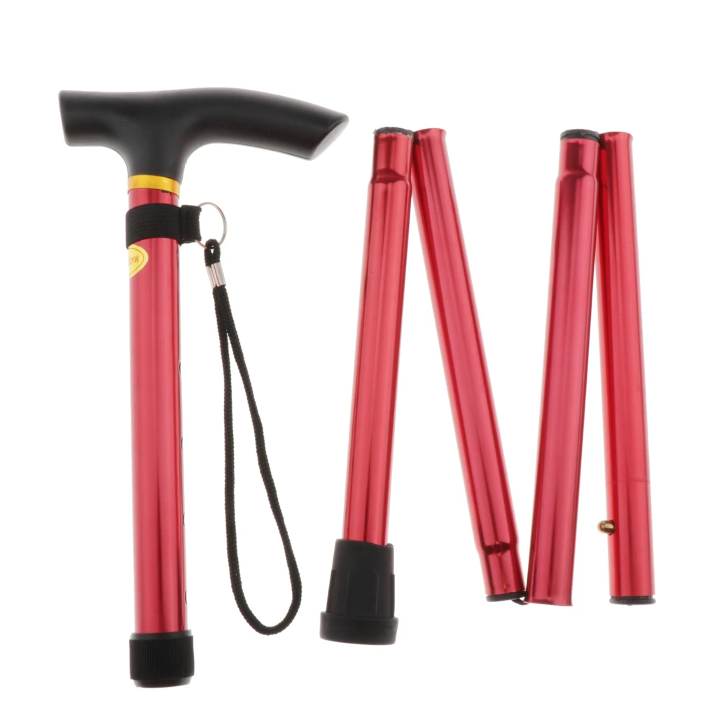 Height Adjustable Walking Stick Aluminum Metal Folding Cane Lightweight Easy Grip, 5 Colors Available