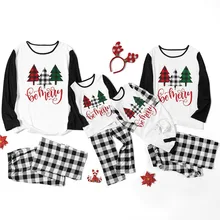 Рождественские одинаковые комплекты для семьи; пижамный комплект с рисунком рождественской елки для взрослых и детей; черно-белая Пижама клетчатая Пижама