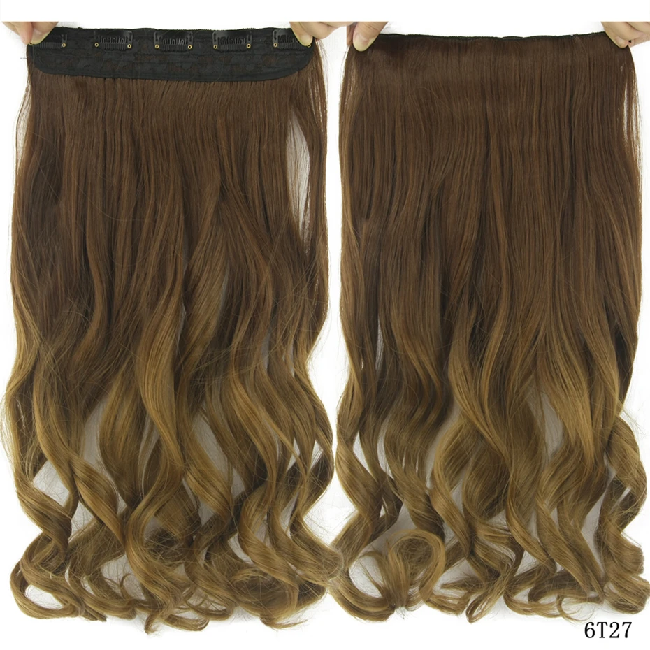 Curly 6T27 Soowee 60 см длинные прямые женские волосы для наращивания на заколках, черные, коричневые, высокая температура, синтетические волосы - Цвет: Curly 6T27