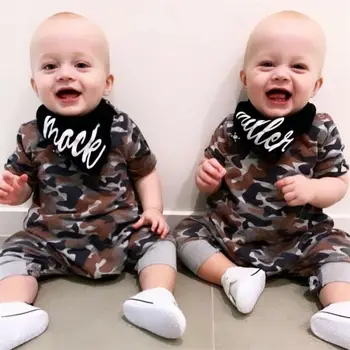 

Summer Infant Baby Boy Outfits Clothes Romper Bibs 2Pcs Fashion Boy Cotton Sets Short Sleeve Camo Jumpsuits Burp Cloth 0-24M