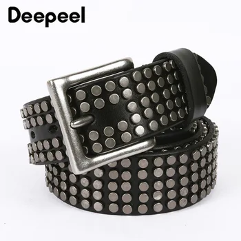 

Deepeel 1pc 3.8cm*105-125cm Fashion Punk Designer Belts First Layer Cowhide Rivet Decoration Belt for Unisex Pin Buckles YB369