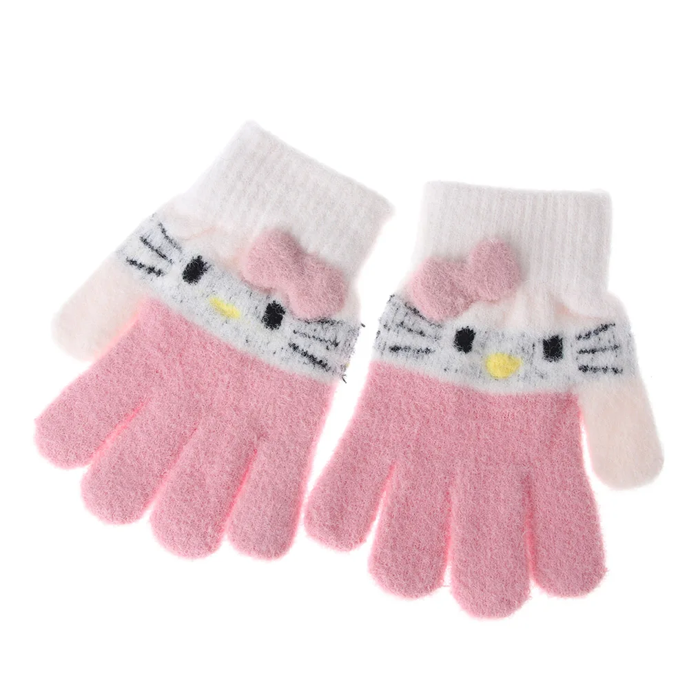 Winter Gloves 1Pair Winter Knitted Children's Gloves Warm Soft Rabbit Wool Cartoons Kids Gloves Child Full Finger Boys Girls Mitten For 3-10 Y winter gloves,baby mittens