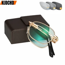 Солнцезащитные фотохромные очки для чтения, для мужчин и женщин, складные маленькие очки, оправа, металлические очки с оригинальной коробкой