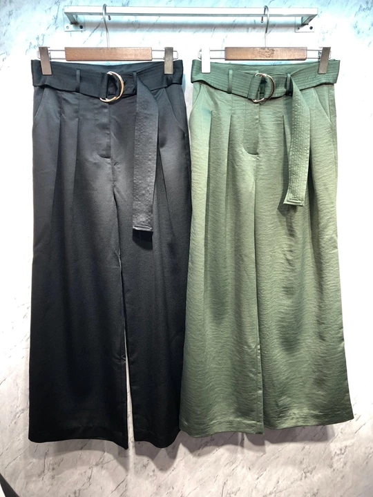 

2019 Early Autumn New Girls Buckle Received Waist Oblique Symmetrical Pocket Pure Colored Broad-legged Casual Pants 818