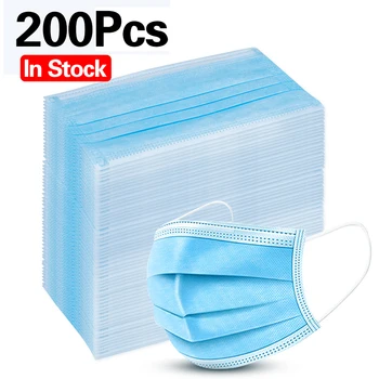 

200/100 Pcs Disposable Face Mouth Mask Non-Woven Anti Dust Masks 3-layer Filtration Safety Breathable Mask