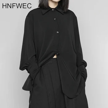 

Women Black Pleated Brief Big Size Blouse New Lapel Long Sleeve Loose Fit Shirt Fashion Tide Spring Autumn 2020 V804