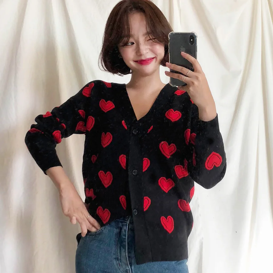 

V Neck Cute Sweater Cropped Cardigan Blusa Termica Ropa Invierno Mujer Harajuku Black Tricot Feminino Autumn Korean Swetry