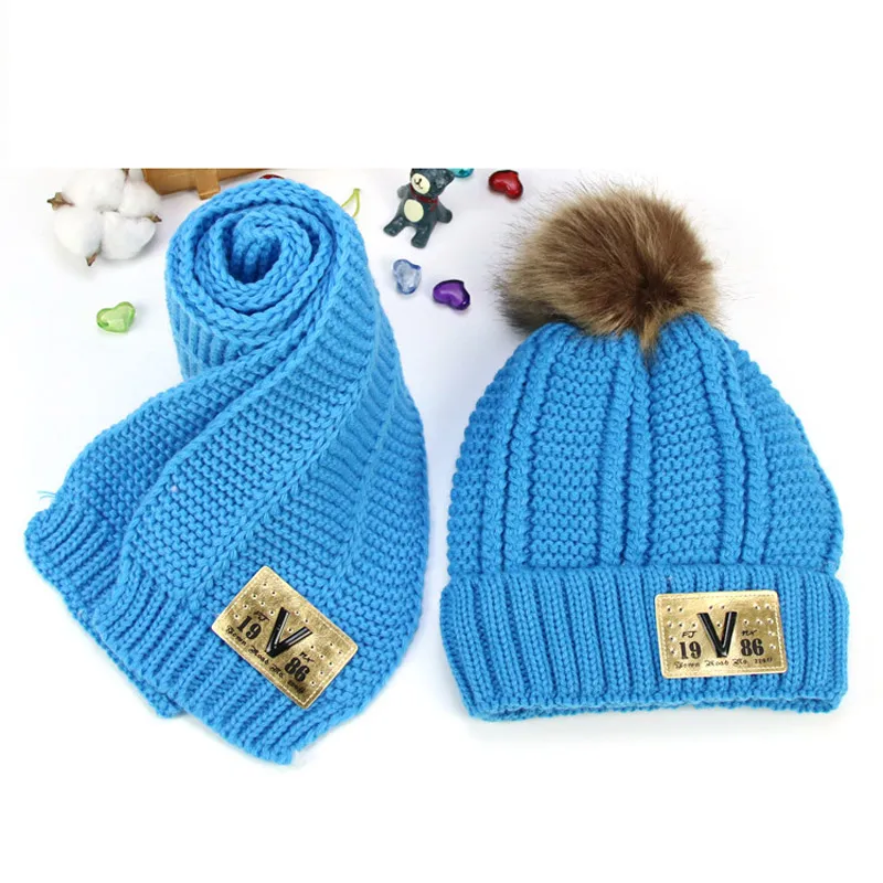 2pcs Scarf Hat Set Knitted Kids Winter Hat and Scarf for Boys Girls 3-10yrs Blue Red Yellow Pink Black