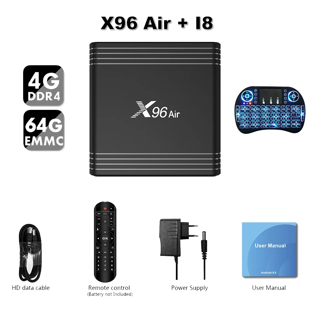 EstgoSZ X96 Air Smart tv Box Android 9,0 Amlogic S905X3 4 Гб 64 Гб поддерживает двойной Wi-Fi Bluetooth HDMI2.1 4K tv приложения для социальных покупок - Цвет: BOX 4GB 64GB I8