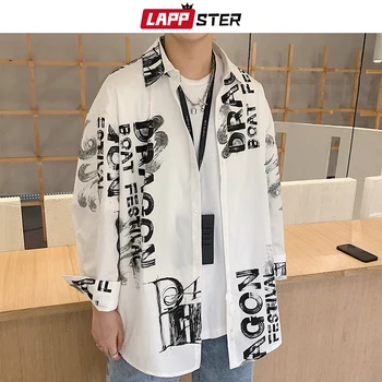 

LAPPSTER Men White Hawaiian Shirts Long Sleeve 2020 Mens Harajuku Korean Shirt Male Casual Button Up Shirt Plus Size Clothing