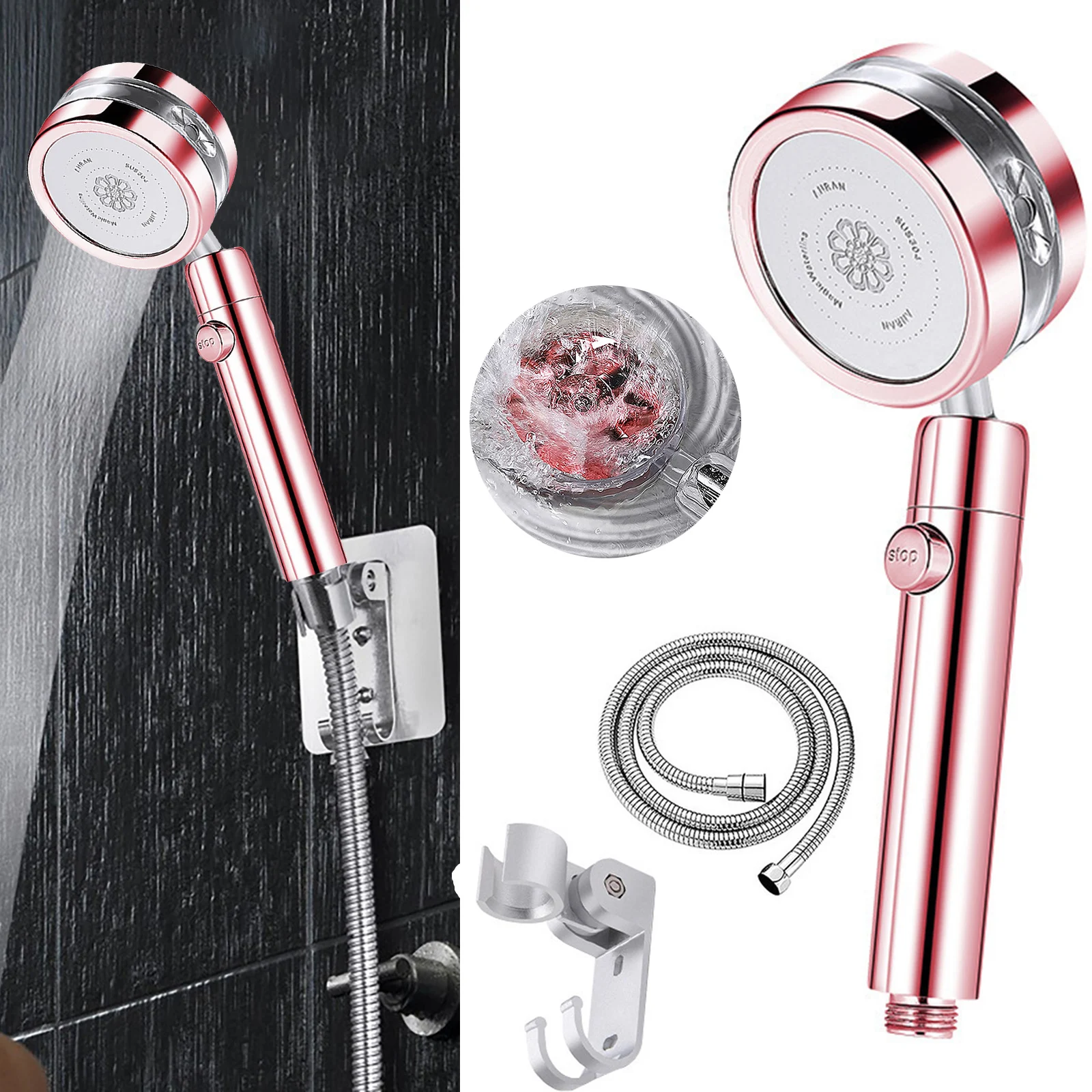Turbocharged Fan blade Small Waist Shower Hand-held Mirror Shaking Head Boost Water Saving Bathroom Set | Обустройство дома