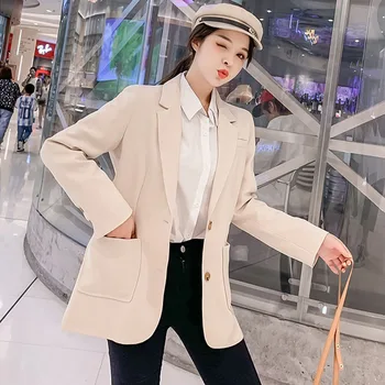 

Spring New Loose Solid Vintage Big Pocket Suit Jacket Women Plus Size Single Breasted Long sleeve Blazer Ladies Casual Outerwear