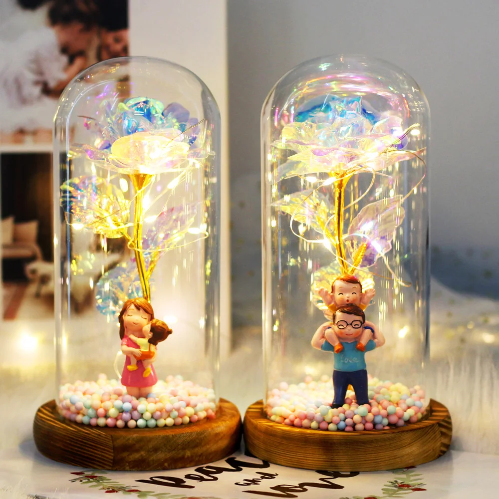 Beauty And The Beast Rose Artificial Flowers In Glass Dome Home Decor Night Light Birthday Present Valentine's Day Mother's Gift