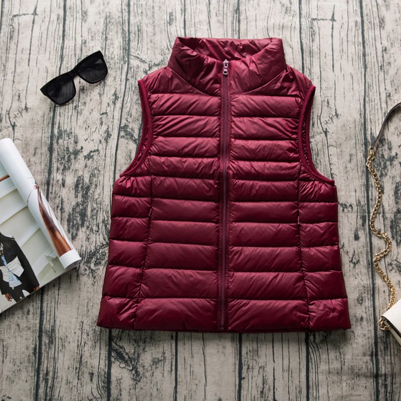 New Autumn Women Middle-aged Duck Down Vest Ultra Light Soft Warm Vests Stand Collar short Down Cotton Waistcoats cc1218