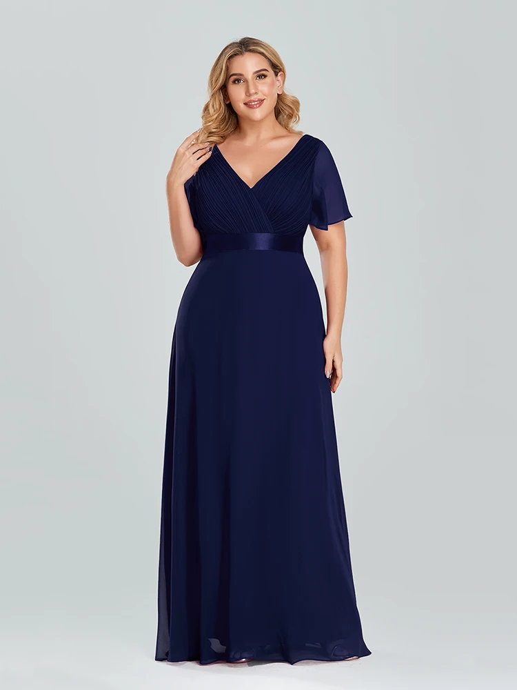 Plus Size Evening Dresses Long XUCTHHC Elegant A Line V Neck Ruffles Chiffon Formal Wedding Party Dress Robe De Soiree 2021