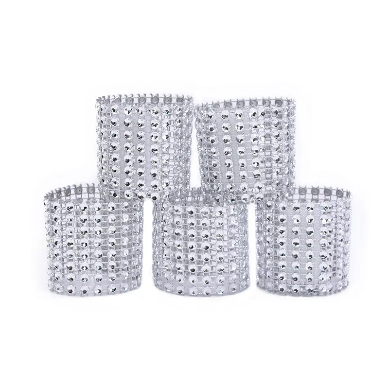 

10pcs/lot Gold Silver Napkin Ring Buckles Wedding Event Party Decorative Crafts DIY Hand-made Bows Rhinestone Holder Supplies