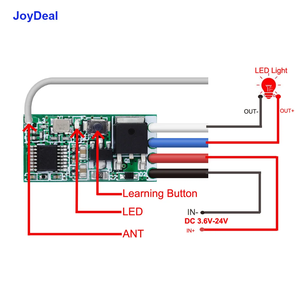JoyDeal 433 МГц беспроводной микро пульт дистанционного управления мини-приемник 3,6 В 5 в 12 В 24 в большой диапазон маленький светодиодный светильник переключатель передатчик