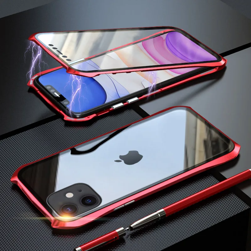 360 полный защитный чехол для iphone 11 чехол с магнитной адсорбцией для iphone 11 pro max чехол s Чехол бампер Coque - Цвет: red 360
