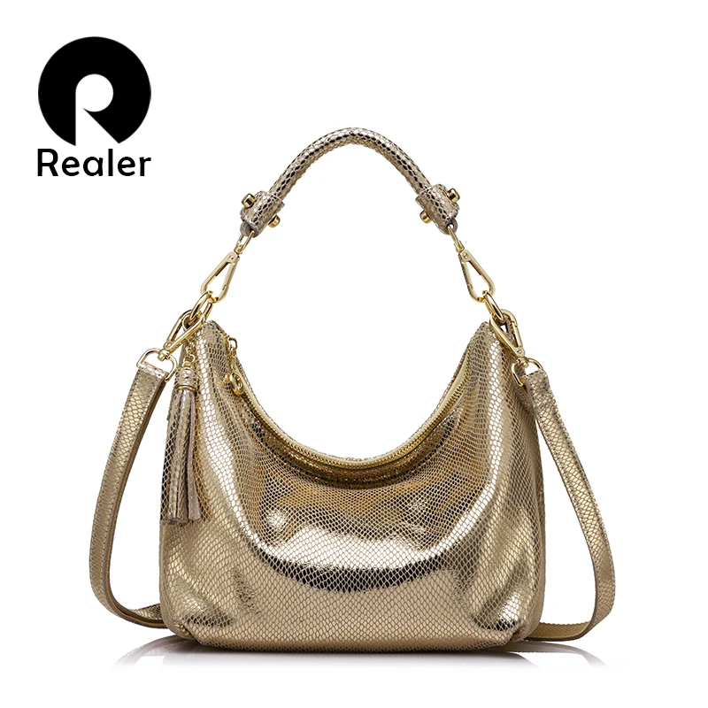 Realer Женщины Натуральная кожа сумки бренда женского Змеиный узор сумка высокого качества женская сумка с кисточкой