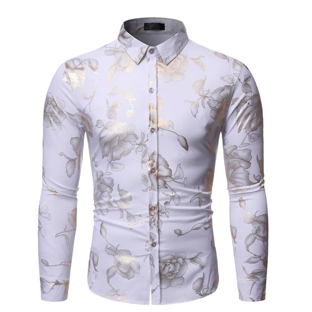 Camisa masculina, рубашки, Осень-зима, мужские розовые рубашки с длинным рукавом и принтом, мужские рубашки, верх размера d, рубашки размера плюс, Уличная Повседневная одежда - Цвет: Белый