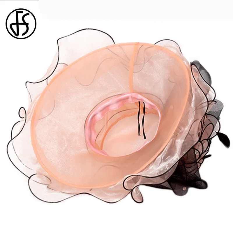 Elegant Women's Wide Brim Beige Organza Sun Hat