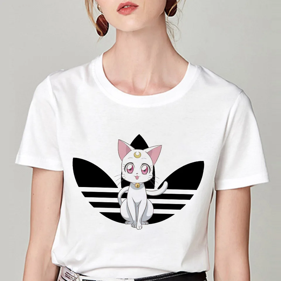 Sailor Moon CreativeT рубашка Harajuku одежда футболка Эстетическая кошка аниме Женская милая