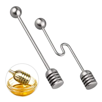 

2pcs Stainless Steel Honey Spoon with Round Bead Syrup Dippers Stirring Stick for Honey Pot Jar Container (Straight Handle+Curve